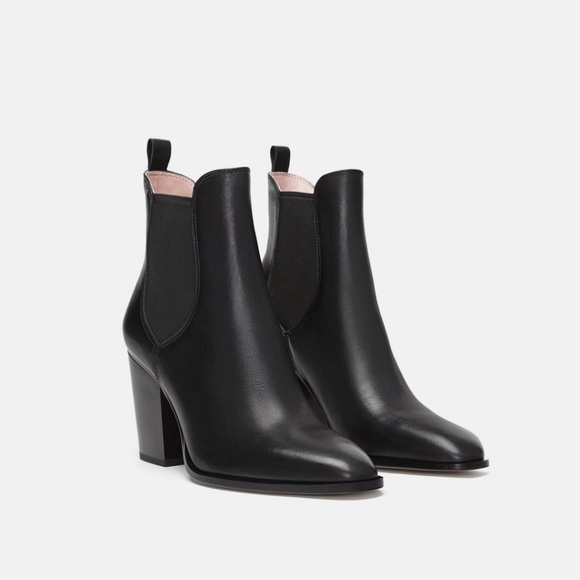 Zara Shoes - Zara high-heeled leather ankle boots elastic sides